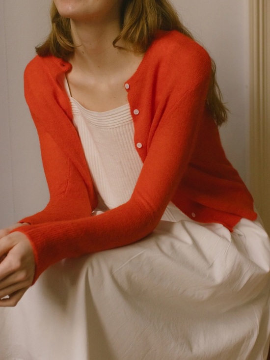 Something to Hold Sweaters - Something to Hold Orangey/Red White Button Deli Cardigan